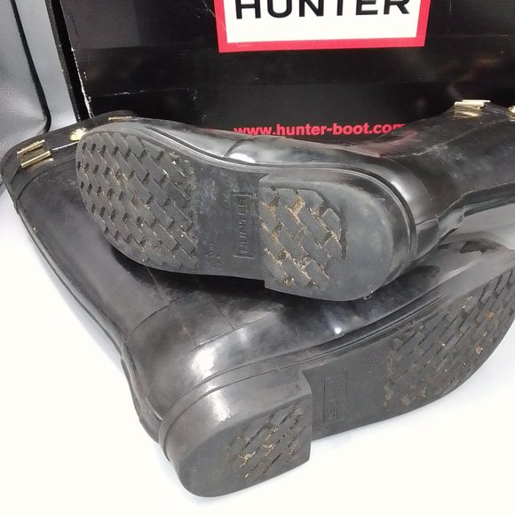 Hunter Regent Hurlington Boots Size UK 3 EU 36 Black Gold Wellington Wellie £195 - Picture 12 of 12